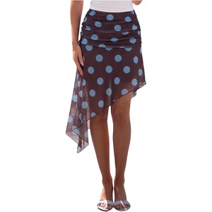 image:imageFloerns Womens Polka Dots Midi Skirt Ruched Waist Asymmetrical Going Out A Line SkirtsBrown