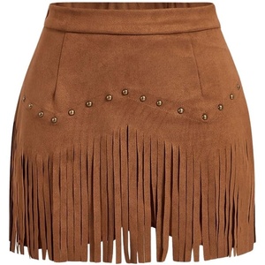 image:imageFloerns Womens Rivet Tassel Trim Hippie Mini Skirt High Waist Western A Line Skirt