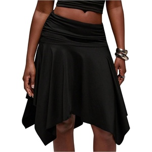 image:imageFloerns Womens Ruched Low Rise Midi Skirt Asymmetrical Night Out SkirtsBlack
