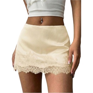 image:imageFloerns Womens Sexy Lace Satin Low Rise Patchwork Night Out Mini SkirtBeige