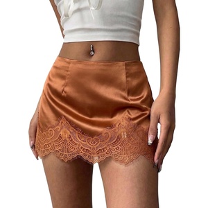 image:imageFloerns Womens Sexy Lace Satin Low Rise Patchwork Night Out Mini SkirtOrange