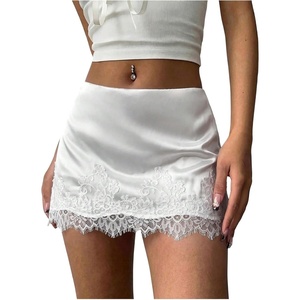 image:imageFloerns Womens Sexy Lace Satin Low Rise Patchwork Night Out Mini SkirtWhite