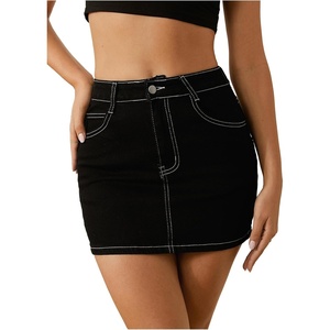 image:imageFloerns Womens Stretch High Waisted Short Mini Denim Skirt Jeans SkirtsA Black