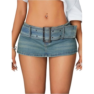 image:imageFloerns Womens Summer Mini Jean Skorts Y2K Belted Skinny Denim Skirt Shorts Concert OutfitsBlue