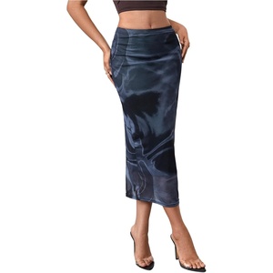 image:imageFloerns Womens Tie Dye Mesh Slit High Waisted Bodycon Pencil Midi SkirtMulticolor