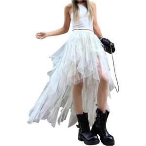 image:imageFloerns Womens Tulle Skirt Asymmetrical Layered Ruffle Fairy Long SkirtsWhite