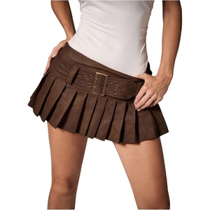 image:imageFloerns Womens Western Low Rise Pleated Skirt Buckle Belted Y2k Mini SkirtRust Brown