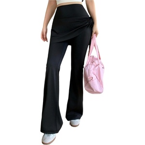 image:imageFloerns Womens Workout Skirted Leggings Mid Waisted Flared Leg Athletic Yoga PantsBlack