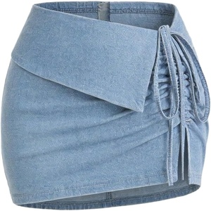 image:imageFloerns Womens Y2K Foldover Mini Jean Skirt Drawstring Side Split Bodycon Going Out Denim SkirtsBlue