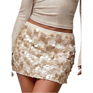 image:imageFloerns Womens Y2K Sparkly Sequin Low Rise Bodycon Going Out Mini SkirtApricot