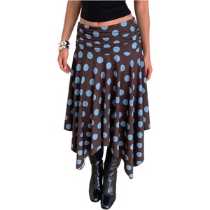 image:imageFloerns Womens Y2k Plaid Midi Skirt Asymmetrical Hem Low Rise Flowy SkirtBrown Polka Dots