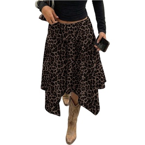 image:imageFloerns Womens Y2k Plaid Midi Skirt Asymmetrical Hem Low Rise Flowy SkirtGrey Leopard