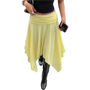 image:imageFloerns Womens Y2k Plaid Midi Skirt Asymmetrical Hem Low Rise Flowy SkirtPale Yellow