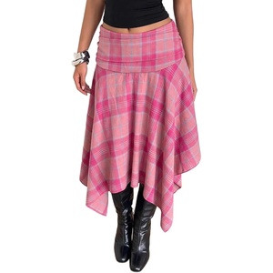 image:imageFloerns Womens Y2k Plaid Midi Skirt Asymmetrical Hem Low Rise Flowy SkirtPink