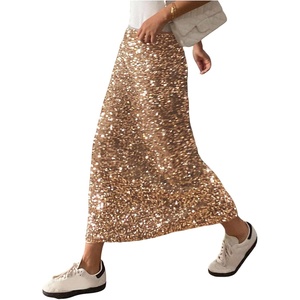 image:imageFloerns Womens Y2k Sequin Skirt Stretchy Night Out Party Glitter Long SkirtKhaki