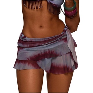 image:imageFloerns Womens Y2k Tie Dye Mini Skirt Low Rise Layered Ruffle Beach Vacation SkirtBlue Multi