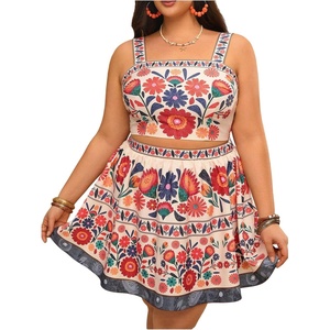 image:imageWomens Plus Size 2 Piece Summer Vacation Boho Outfit Tropical Camisole Top with Mini Skirt SetBeige Multi
