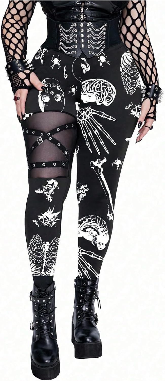 image:imageFloerns Womens Plus Size Goth Leggings Patchwork Punk High Waisted PantsMulticolored