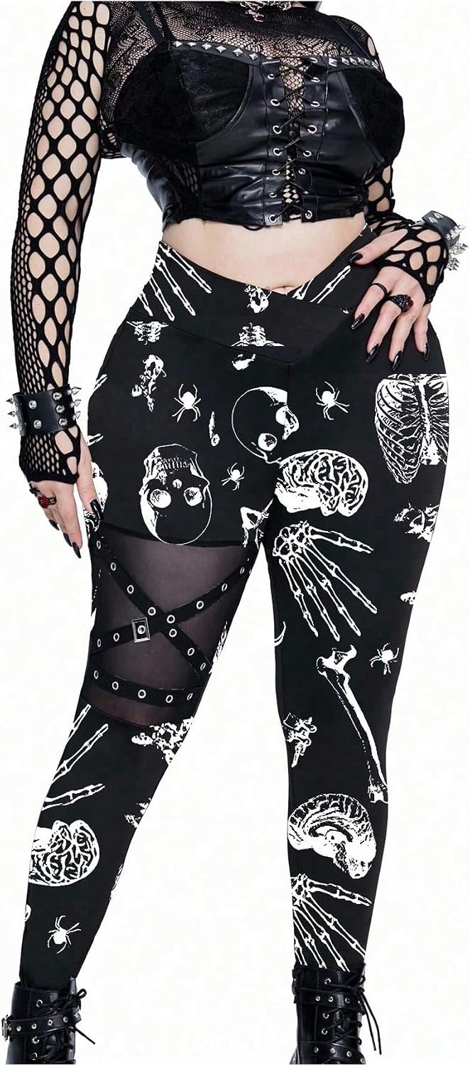 image:imageFloerns Womens Plus Size Goth Leggings Patchwork Punk High Waisted PantsMulticolored