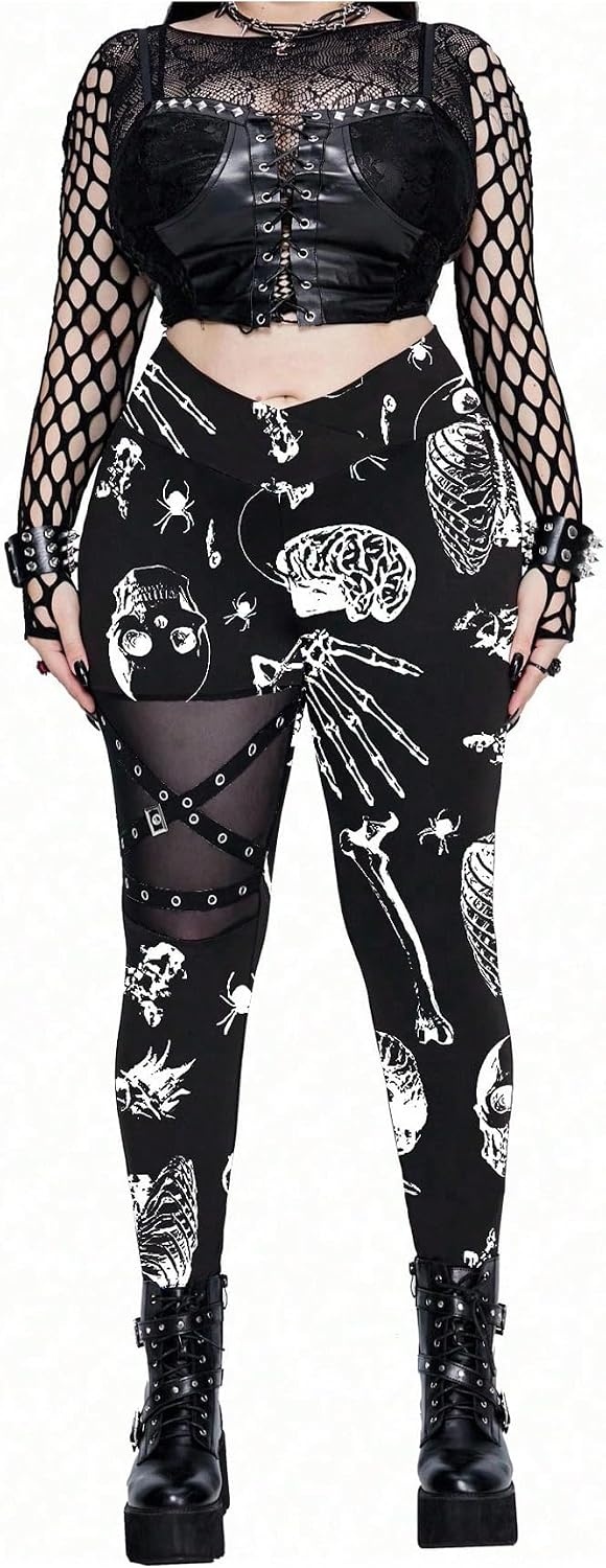 image:imageFloerns Womens Plus Size Goth Leggings Patchwork Punk High Waisted PantsMulticolored