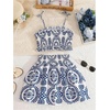 image:imageFloerns Girls 2 Piece Tropical Vacation Outfit Plants Smocked Camisole Tops Tiered Ruffle Skirt SkirtBlue
