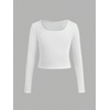 image:imageFloerns Girls 3 Piece Solid Ribbed Knit Square Neck Long Sleeve Tee Shirts Crop TopsA Pink White Black