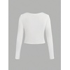 image:imageFloerns Girls 3 Piece Solid Ribbed Knit Square Neck Long Sleeve Tee Shirts Crop TopsA Pink White Black