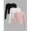 image:imageFloerns Girls 3 Piece Solid Ribbed Knit Square Neck Long Sleeve Tee Shirts Crop TopsA Pink White Black