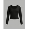 image:imageFloerns Girls 3 Piece Solid Ribbed Knit Square Neck Long Sleeve Tee Shirts Crop TopsBlack Grey White