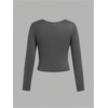 image:imageFloerns Girls 3 Piece Solid Ribbed Knit Square Neck Long Sleeve Tee Shirts Crop TopsBlack Grey White
