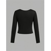 image:imageFloerns Girls 3 Piece Solid Ribbed Knit Square Neck Long Sleeve Tee Shirts Crop TopsBlack Grey White