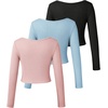 image:imageFloerns Girls 3 Piece Solid Ribbed Knit Square Neck Long Sleeve Tee Shirts Crop TopsDusty Blue