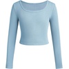 image:imageFloerns Girls 3 Piece Solid Ribbed Knit Square Neck Long Sleeve Tee Shirts Crop TopsDusty Blue