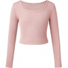 image:imageFloerns Girls 3 Piece Solid Ribbed Knit Square Neck Long Sleeve Tee Shirts Crop TopsDusty Blue