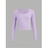 image:imageFloerns Girls 3 Piece Solid Ribbed Knit Square Neck Long Sleeve Tee Shirts Crop TopsMauve Purple