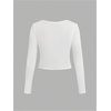 image:imageFloerns Girls 3 Piece Solid Ribbed Knit Square Neck Long Sleeve Tee Shirts Crop TopsMauve Purple