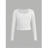 image:imageFloerns Girls 3 Piece Solid Ribbed Knit Square Neck Long Sleeve Tee Shirts Crop TopsMauve Purple