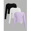 image:imageFloerns Girls 3 Piece Solid Ribbed Knit Square Neck Long Sleeve Tee Shirts Crop TopsMauve Purple