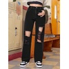 image:imageFloerns Girls Cut Out Ripped Wide Leg Jeans High Waisted Distressed Denim PantsBlack