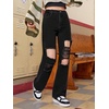 image:imageFloerns Girls Cut Out Ripped Wide Leg Jeans High Waisted Distressed Denim PantsBlack