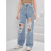 image:imageFloerns Girls Cut Out Ripped Wide Leg Jeans High Waisted Distressed Denim PantsBlue B
