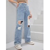 image:imageFloerns Girls Cut Out Ripped Wide Leg Jeans High Waisted Distressed Denim PantsBlue B