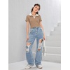 image:imageFloerns Girls Cut Out Ripped Wide Leg Jeans High Waisted Distressed Denim PantsBlue B
