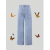 image:imageFloerns Girls Elastic Waist Distressed Ripped Straight Leg Denim JeansAqua Blue