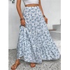 image:imageFloerns Girls Floral Maxi Skirt Elastic Waist Tiered Ruffle Hem Summer A Line SkirtsBlue and White