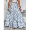 image:imageFloerns Girls Floral Maxi Skirt Elastic Waist Tiered Ruffle Hem Summer A Line SkirtsBlue and White