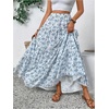 image:imageFloerns Girls Floral Maxi Skirt Elastic Waist Tiered Ruffle Hem Summer A Line SkirtsBlue and White