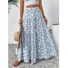 image:imageFloerns Girls Floral Maxi Skirt Elastic Waist Tiered Ruffle Hem Summer A Line SkirtsBlue and White