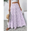 image:imageFloerns Girls Floral Maxi Skirt Elastic Waist Tiered Ruffle Hem Summer A Line SkirtsMauve Purple