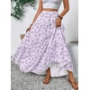 image:imageFloerns Girls Floral Maxi Skirt Elastic Waist Tiered Ruffle Hem Summer A Line SkirtsMauve Purple